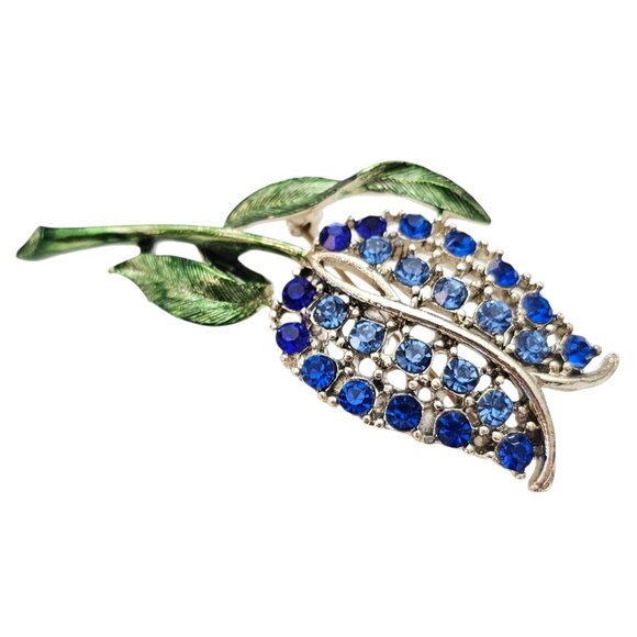Vintage Blue Rhinestone Tulip Brooch, Mid Century New Old Stock Pin - Picture 2 of 8